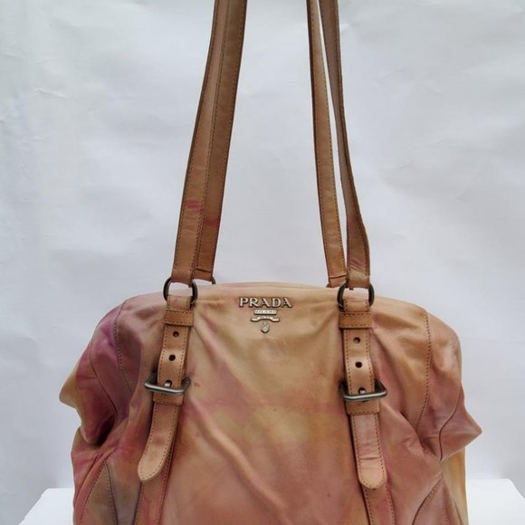 Prada XL bag beige peach purple Pink Leather double handle Tote tie dyed matinee - Picture 8 of 16